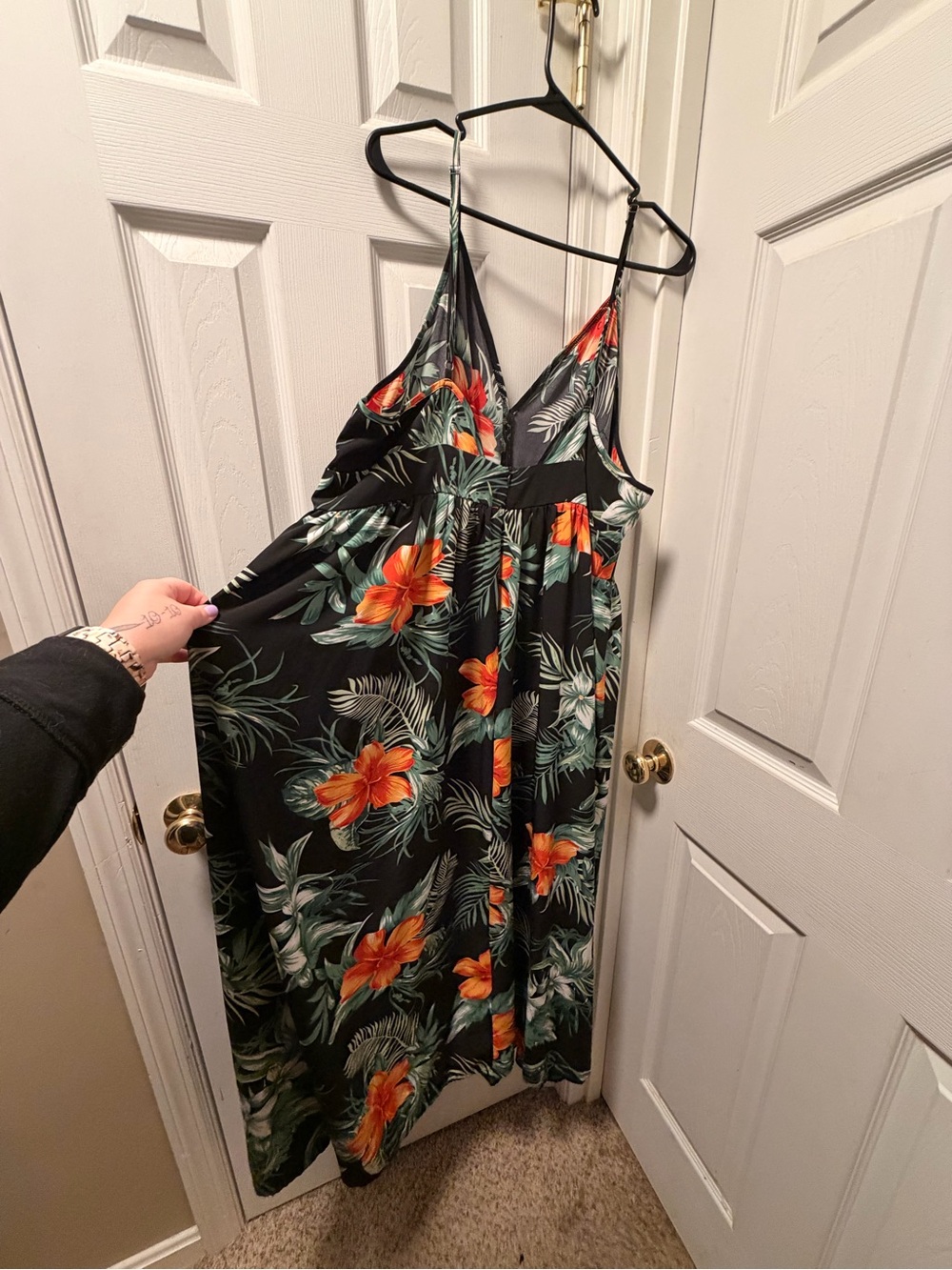 SHEIN Black Maxi Slip Dress with Orange Floral Print